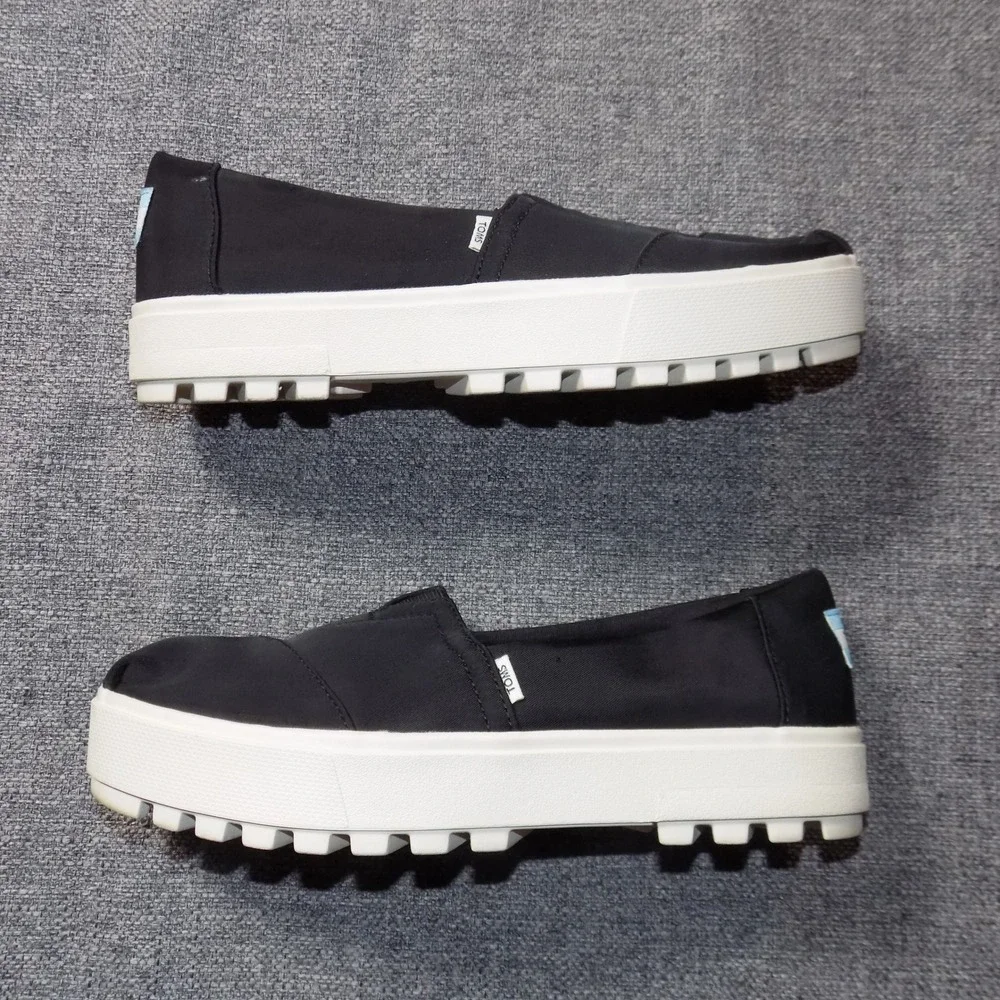 TOMS Alpargata Mallow Platform Shoes Womens Size 6 Black White Good Lug Sole